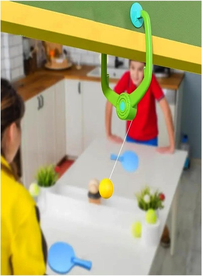CRENTROVA Door Hanging Table Tennis Training Set for Kids,Indoor Ping Pong Game Set with 2 Rackets and 5 Balls,Fun Sports Toy for Boys and Girls Ages 3 Plus Years,Safe Non-Toxic,Adjustable Indoor Play Activity - Image 2